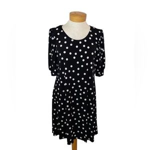 MSK Black White Polkadot Banded, Elbow Sleeve Dress Med